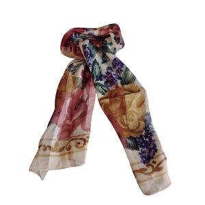Vintage Casual Corner Scarf Floral Feminine Vibrant Colors Lightweight Classy